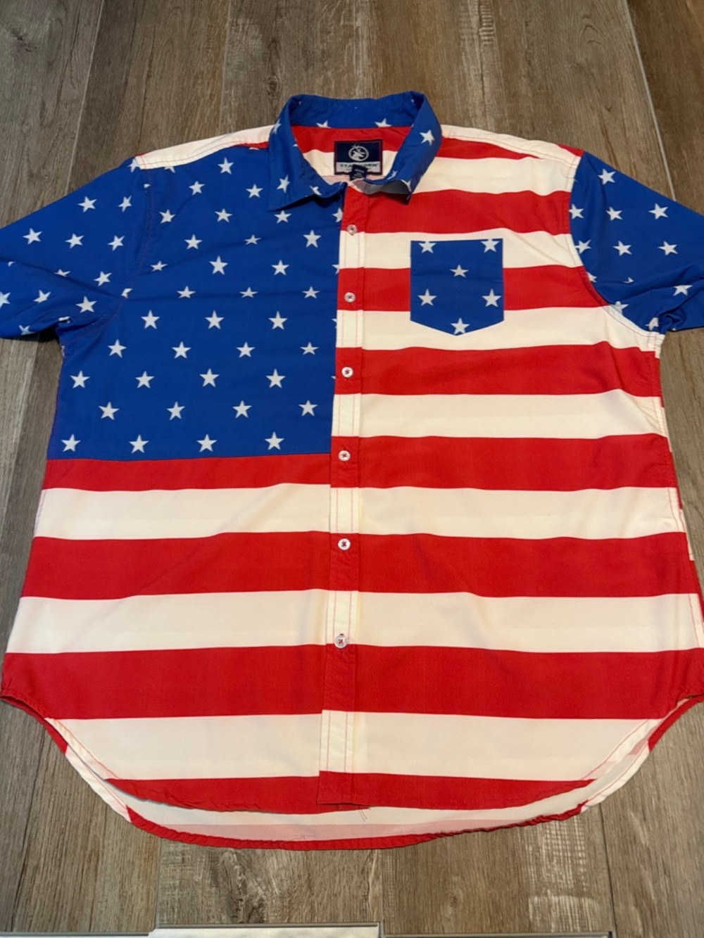 Staghorn Outfitters Patriotic Stars & Stripes Short Sleeve Button-Up Shirt
